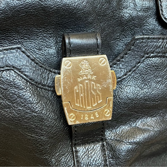 Mark Cross Genuine Black Leather Satchel Tote Bag Purse Cross Body Gold HW - Picture 13 of 15